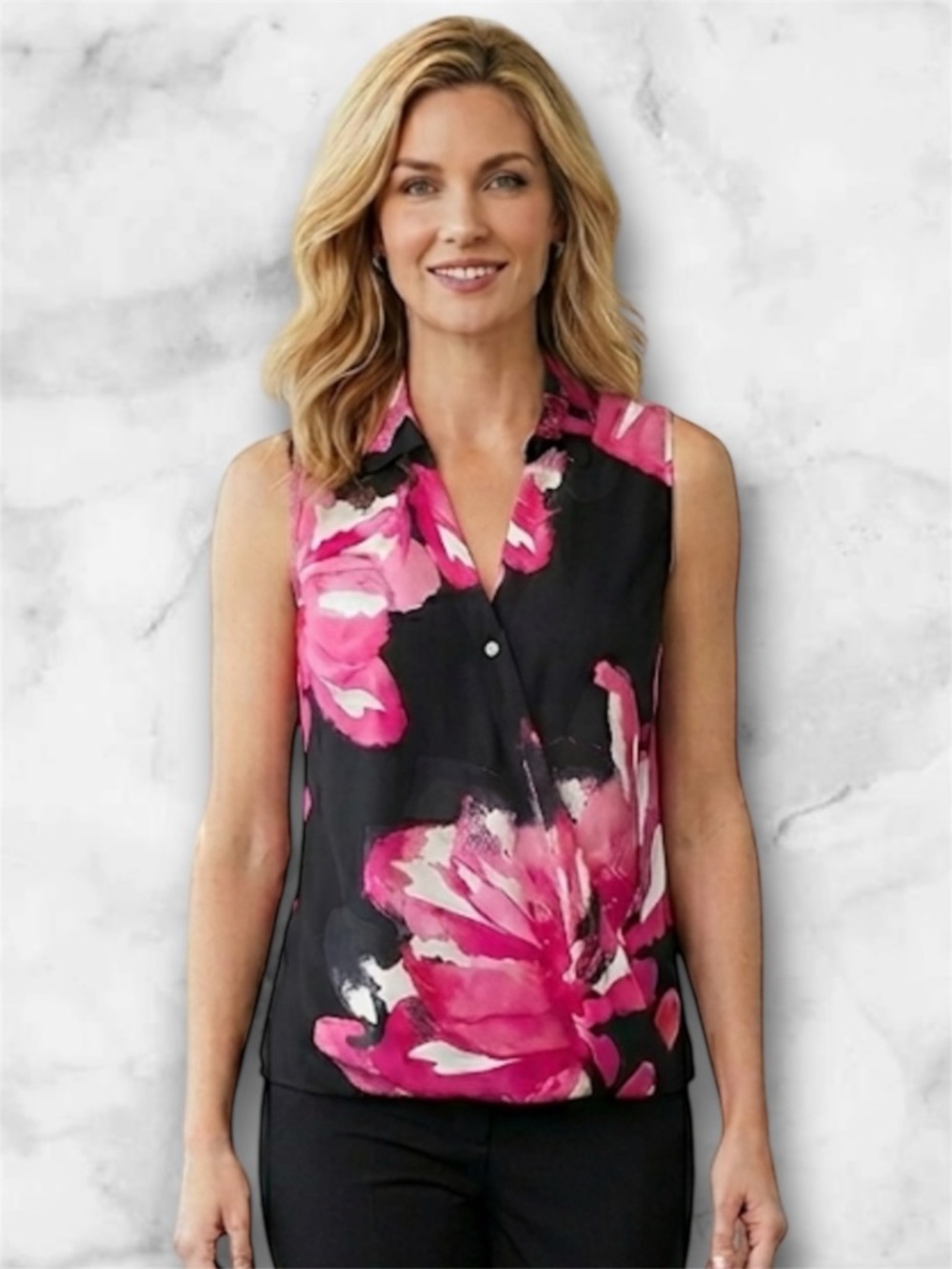 INC International Concepts Wrap Front Criss Cross Top Blouse Floral Pink Size M